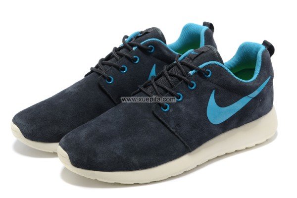 Nike耐克赤足跑鞋 2012新款roshe run反毛皮黑蓝 男