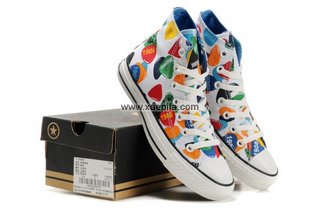 Converse匡威经典帆布 2010新款糖果彩片白色高帮 女