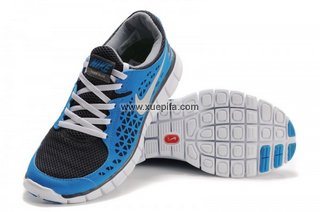 Nike耐克赤足跑鞋 2011新款free run鸟巢图案灰宝蓝 情侣