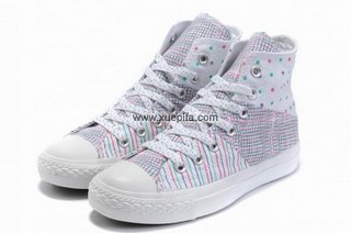 Converse匡威经典帆布 2011新款波点条纹白高 女