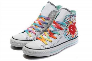 Converse匡威经典帆布 2012新款多彩太阳花高帮白彩色 女