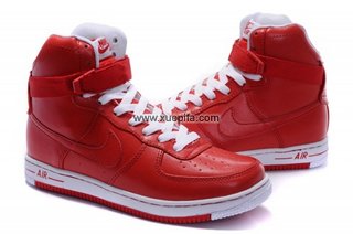 Nike耐克空军板鞋 2012新款Wmns Air Feather High整双头层皮红色 女