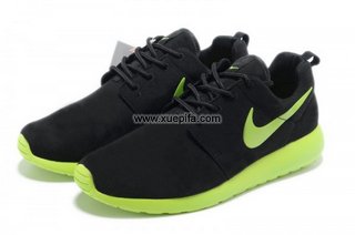 Nike耐克赤足跑鞋 2012新款roshe run反毛皮黑绿 男